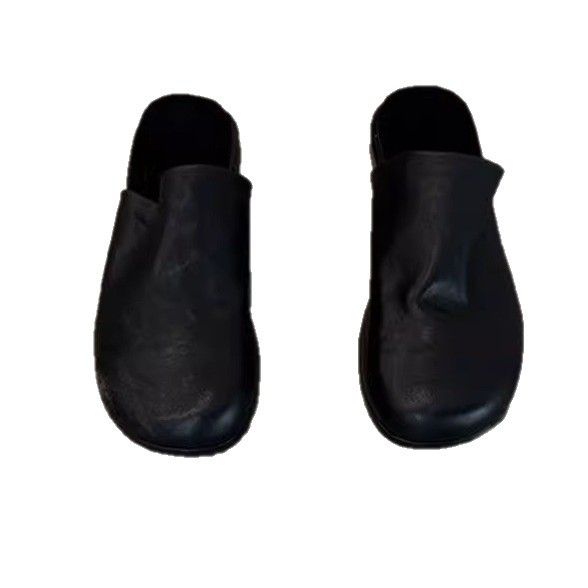 Schaffell-Version ~ Echtes Leder, weiche Sohle, geschlossene Zehensandalen für Damen, lässig, vielseitig, zum Hineinschlüpfen, einfache Halbschuhe für den Außenbereich_voghion.com