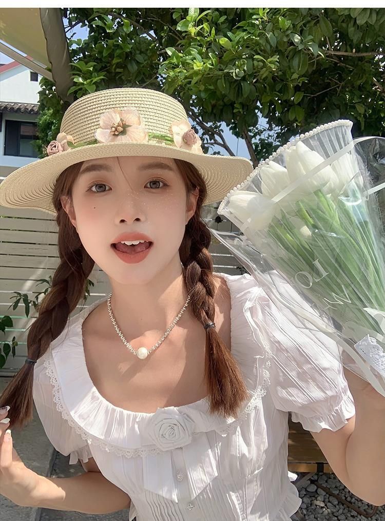 Cappello estivo con protezione solare, cappello da spiaggia, cappello di paglia intrecciato_voghion.com