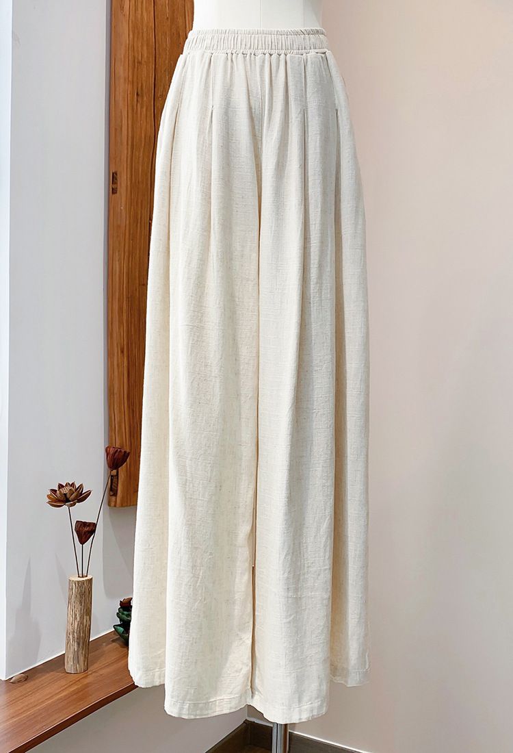 Women's Clothing Textured Linen Versatile Version Lengthen Legs Elegant and Chic Women's Skirt Pants Wide-leg Pants_voghion.com