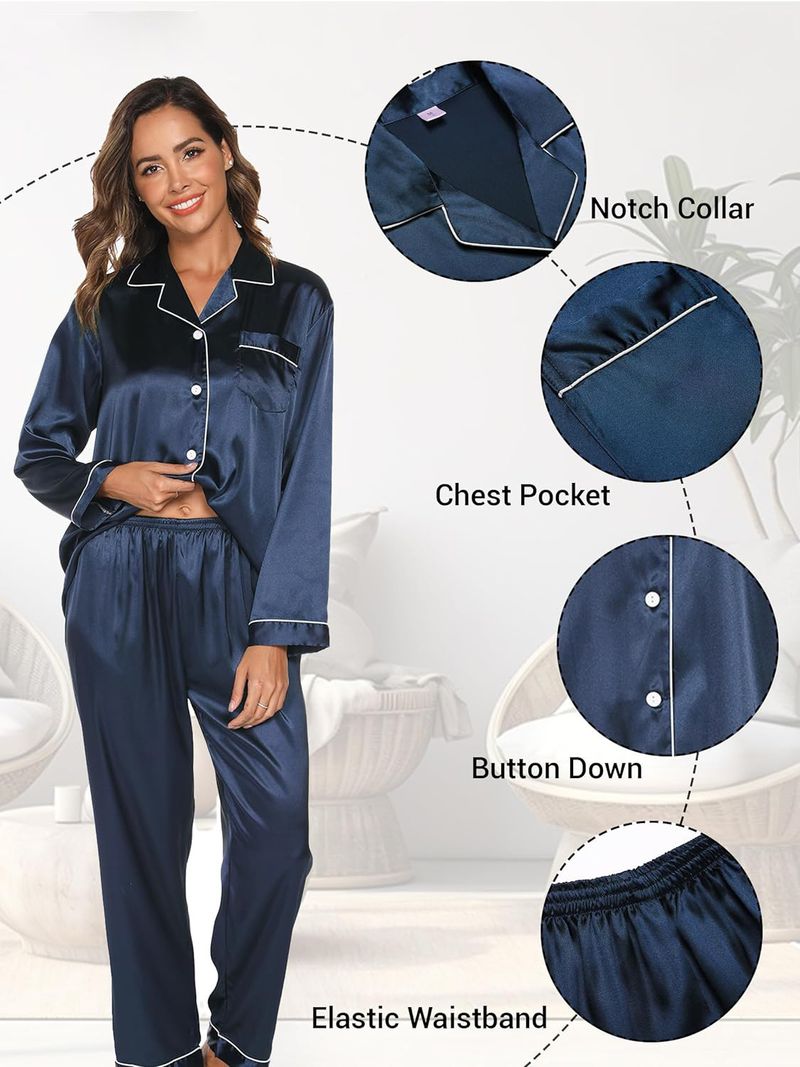 Grenzüberschreitende unabhängige Station Neue Ice Silk Pyjamas Damen Zweiteiler Langarm Seide Plus Size Damen Homewear_voghion.com