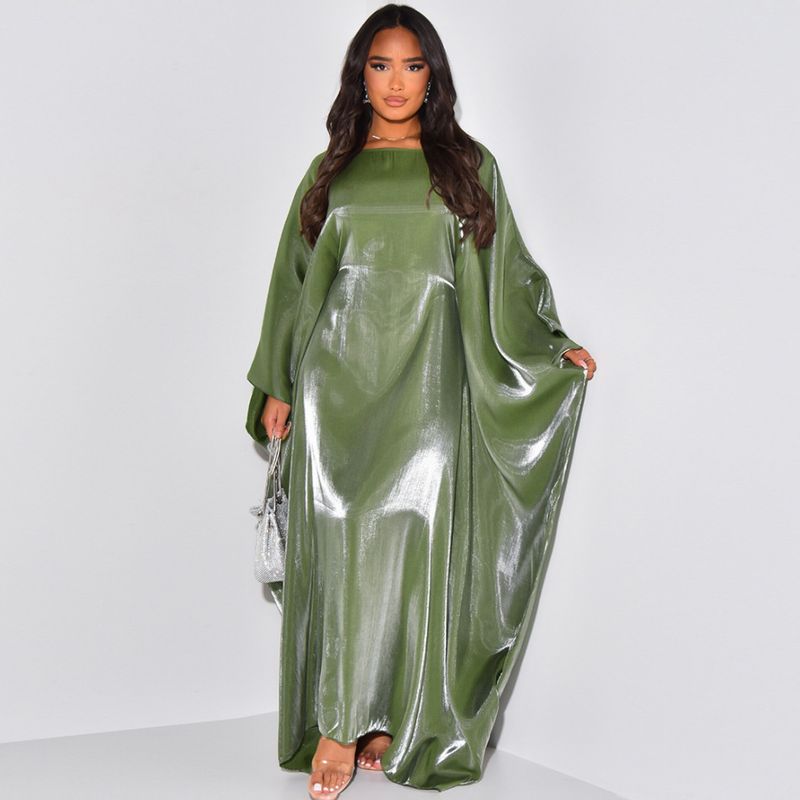 Dammekleeder Modern muslimesch Partymoud Hell Seid Satin Taille Abaya Kleed_voghion.com