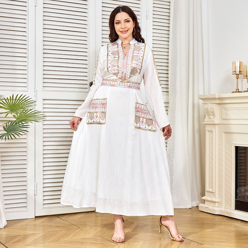 Vestido longo muçulmano com bolso de contas de Dubai para mulheres, abaya_voghion.com