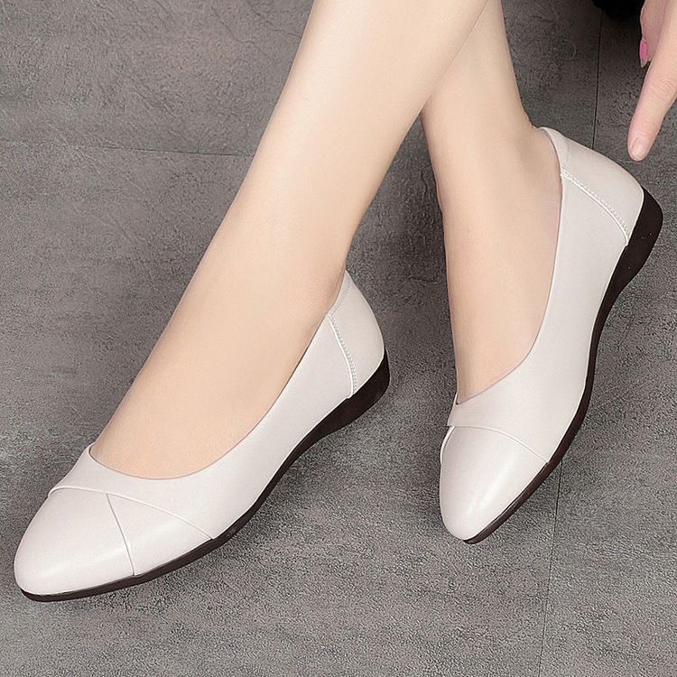 Schuhe für berufstätige Mütter, flache Sohlen, Rindersehne, weiche Sohle, mittlere und alte Einzelschuhe, flacher Absatz, rutschfeste, flache Öffnung, kleine Lederschuhe für Damen_voghion.com