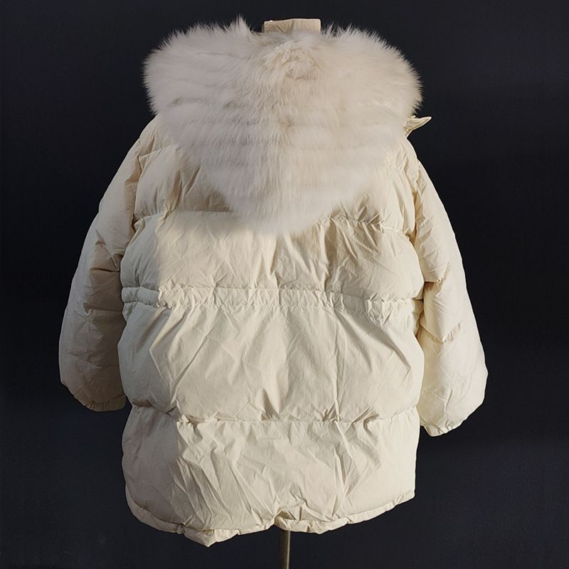Dámské oblečení Teplá bunda z pravé lišky, čepice s kožešinovým límcem, zesílená bílá kachna, teplá bunda do pasu, krátká dámská teplá bunda_voghion.com