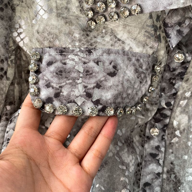 Women's Clothing Short Sleeve Diamond Lapel Waist Snake Print Chiffon Shirt Women's Short Top Summer_voghion.com