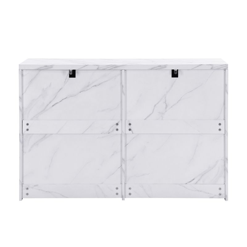 Credenza 120 cm Mit Marmor-Optik, 6 Schubladen, Schwarzem Holzgriff_voghion.com