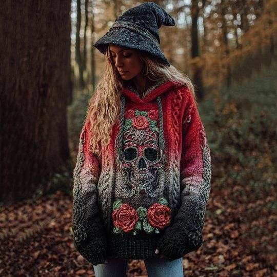 Gemütlicher Oversize-Kapuzenpullover für Damen – 3D-bedruckter Streetwear-Pullover, Langarm-Oberteil mit überschnittenen Schultern im Gothic-Stil_voghion.com