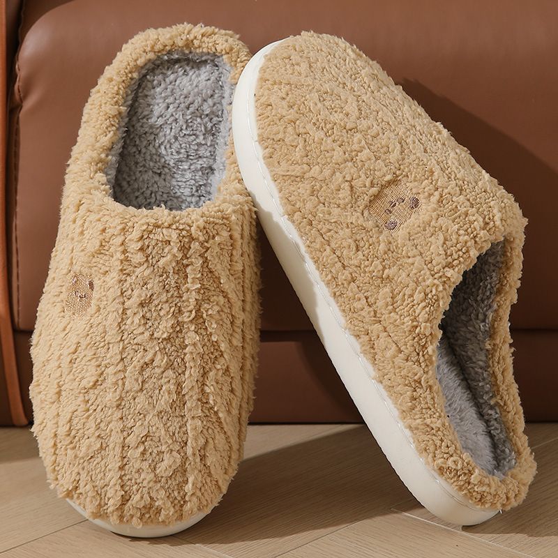 2025 New Cotton Women's Winter Home Furnishings Indoor Thick Bottom Warm Grid Plush Slippers For Men_voghion.com