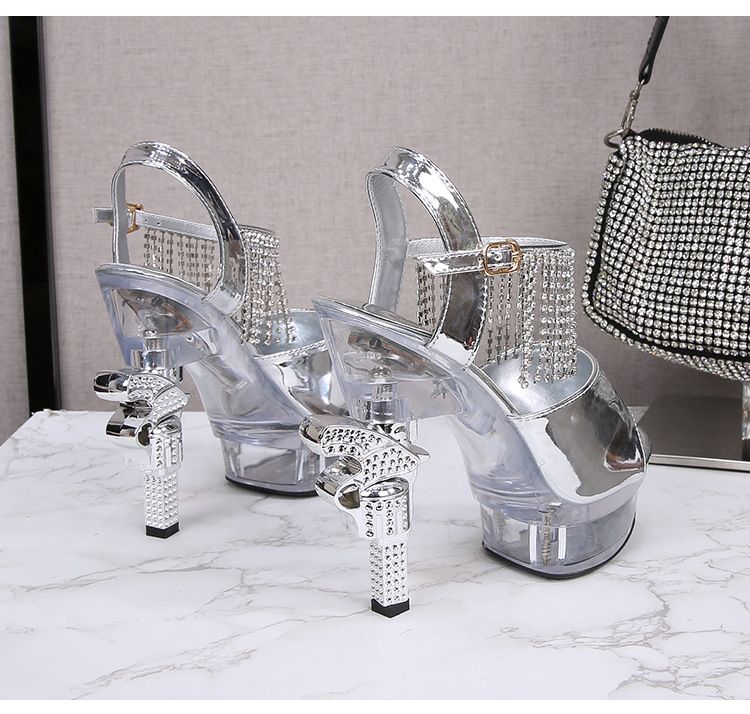 Sandales compensées en cristal pour femmes – Chaussures de mariage élégantes à brides en strass et talon unique (EU34-43)_voghion.com