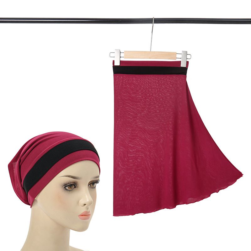 two-color stitching turban hat Muslim big hat two-piece set women's four-season pullover hat in stock_voghion.com