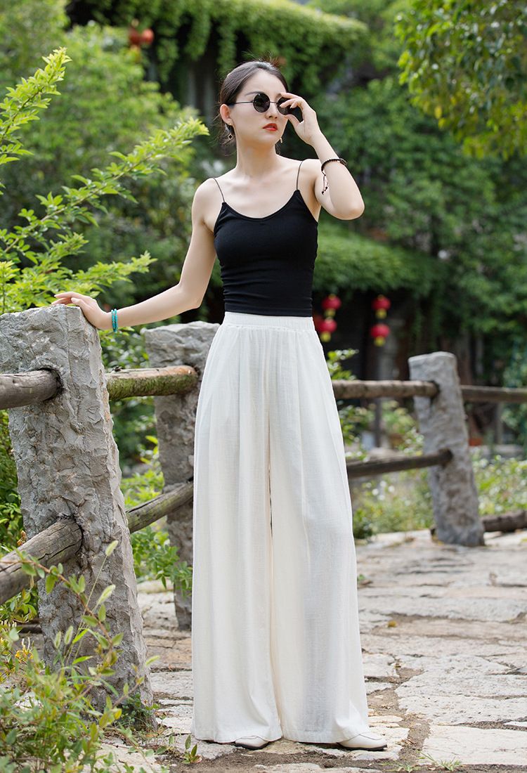 Women's Clothing Textured Linen Versatile Version Lengthen Legs Elegant and Chic Women's Skirt Pants Wide-leg Pants_voghion.com