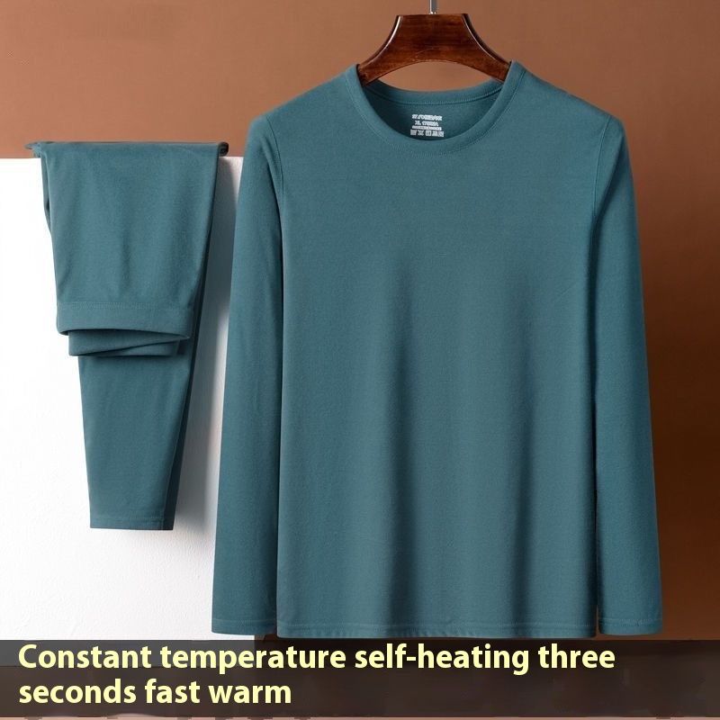 【 De Rong Warmth 】 Men's round neck thermal underwear set for winter, anti cold clothes, autumn pants, middle-aged and_voghion.com