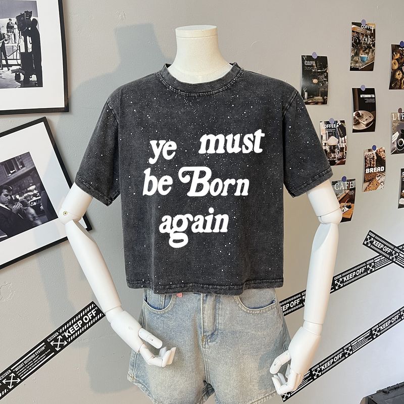 Maglietta corta da donna, stile vintage, con stella a forma di testa intera, in puro cotone lavato e rovinato, modello retrò, ampia e larga_voghion.com