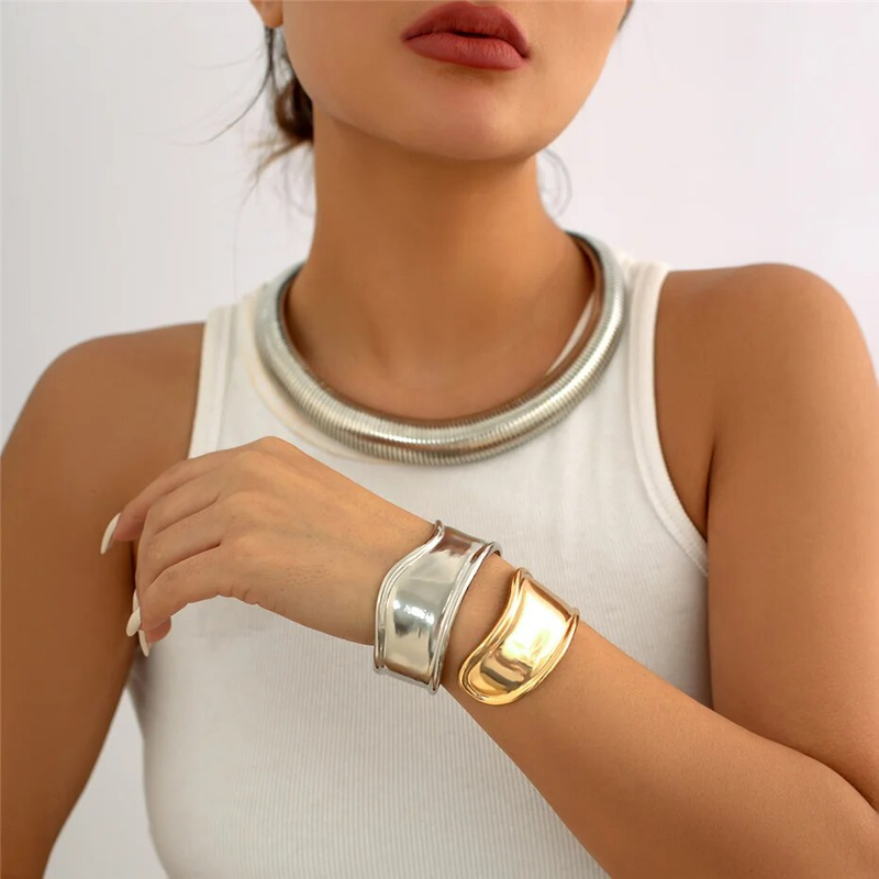 Gypsy Exaggerated Heavy Metal Twisted Torques Choker Necklace for Women Spiral Big Chunky Chain Grunge Jewelry Steampunk_voghion.com