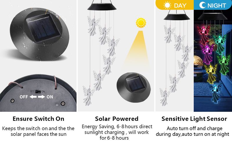 Carillon éolien féerique et solaire d'extérieur, luminaire décoratif coloré pour jardin ou parc_voghion.com