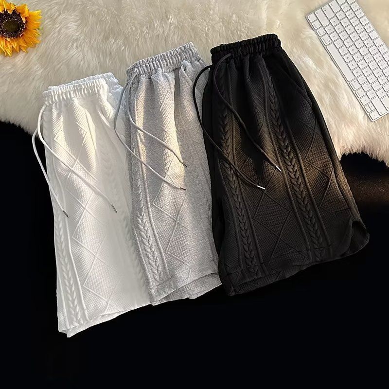 Waffel-Poloshirt, kurzärmelig, T-Shirt, Shorts, Sommer, lockere Kleidung, trendiges Top-Hosen-Set für Herren_voghion.com