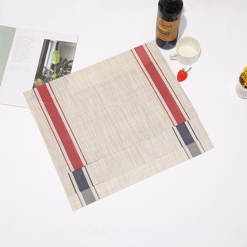 Dubbel gestreepte pvc-placemat, eenvoudige westerse placemat, linnen tafelmat, hotel- en kommat_voghion.com