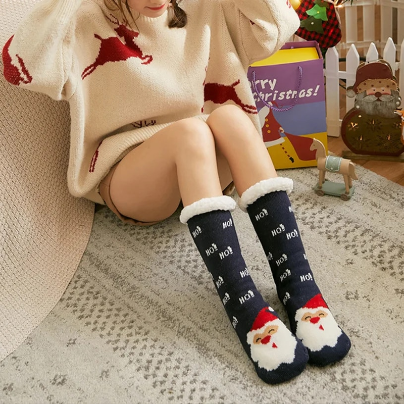 Kerstmis Fuzzy Sokken Dames Winter Thermisch Warm Vloer Zacht Vrouwelijk Huis Binnen Geschenken Antislip Grip Pantoffel Sok Pluizig_voghion.com
