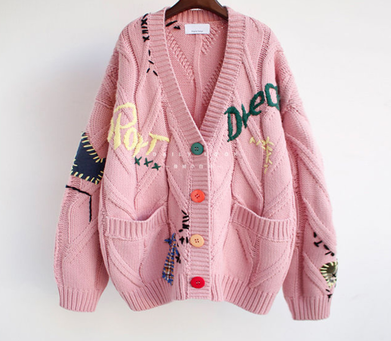 2022 Spring Women's Sweater Warm Knitted Sweater Jack Loose Pock Embroidery Fashion Knit Cardigan Jack Ladies_voghion.com