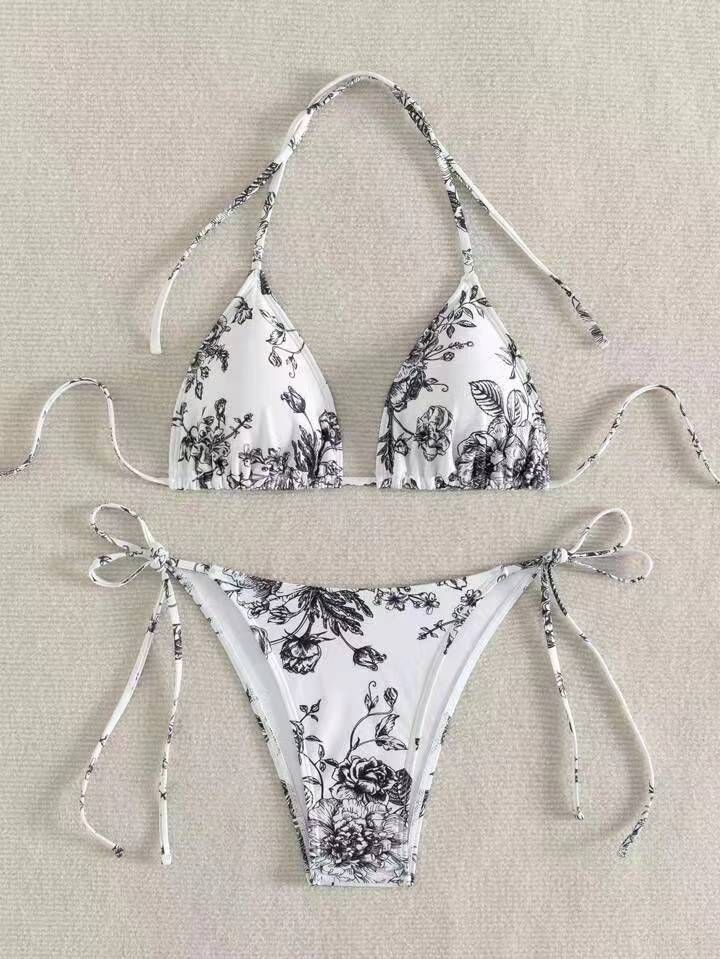 Bikini multicolore con scollo all'americana e stampa a inchiostro sexy da donna_voghion.com