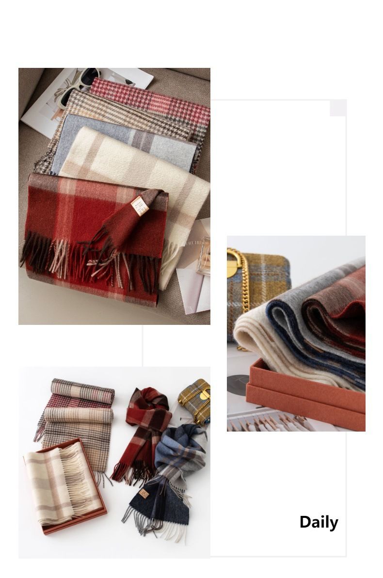 100% Wool Scarf For Christmas Women's Versatile Thickened Autumn And Winter New Style Scarf With Grid Splicing And Warm Shawl_voghion.com