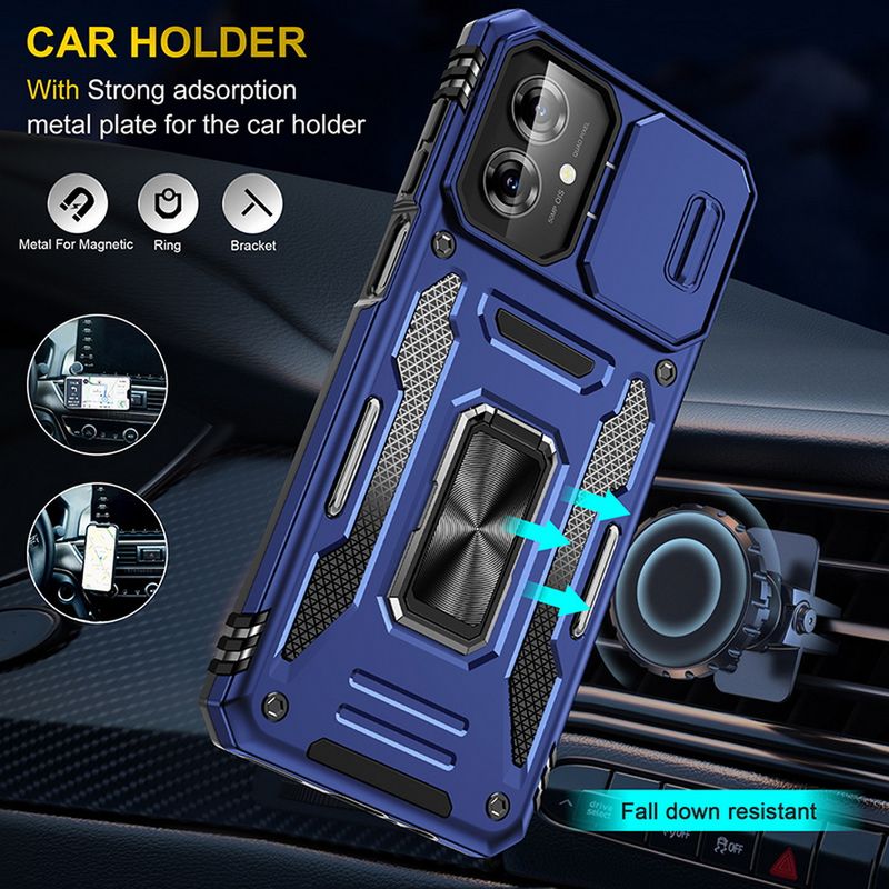 Slid Camera Protect Case For Moto G55 G84 G54 G24 Power G14 G04 G04s G53 G23 G13 E14 E13 G32 Armor Metal Ring Holder_voghion.com