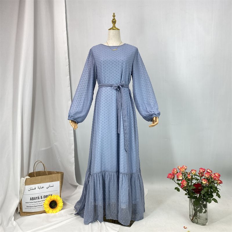 Laatste moderne mode Ruffle Polka islamitische kleding Kaftan met voering Vrouwen moslim Maix Casual jurk Abaya_voghion.com