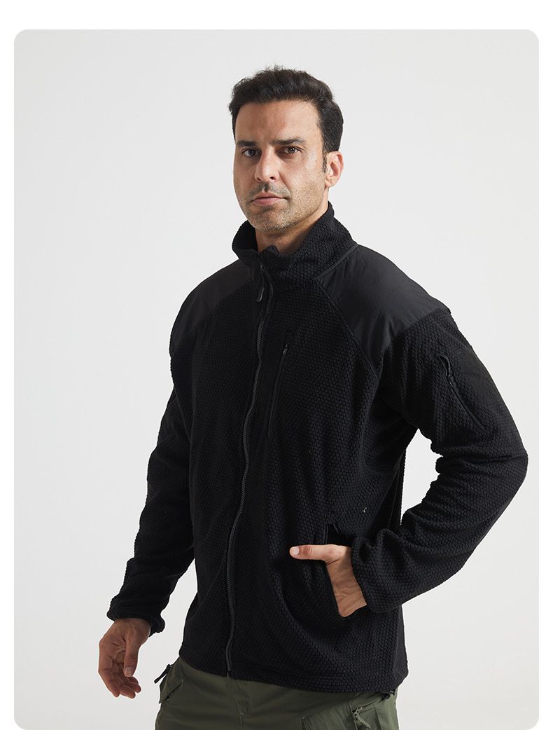 Football Grid Outdoor Sports Stand Collar Fleece Tactical Warm Coat Men's Softshell Jacket Inner Liner Camping Use_voghion.com