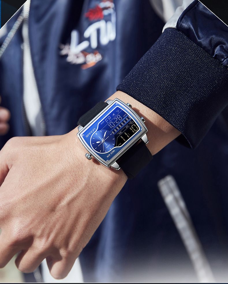 Multifunctional Digital Analog Quartz Watch With Alarm, Stopwatch, Waterproof & Night Light - Stylish Unisex Design Alarm Clock Square Watch_voghion.com