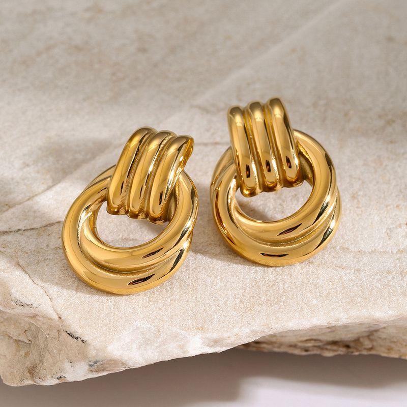 Orecchini da donna in acciaio inossidabile con filo d'oro e argento abbinati, semplici orecchini a cerchio in acciaio al titanio con avvolgimento in filo d'oro_voghion.com