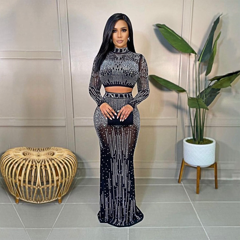 Women's Clothing Ball Gown Evening Dress Elegant Sexy Hot Diamond Skirt Suit_voghion.com