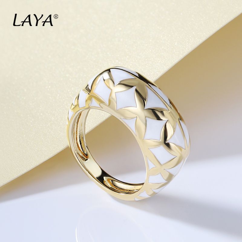 LAYA Sterling Sier Fashion Semplice Solido Geometria Design Colore Smalto Anello Per Le Donne Feste Alta Qualità Classico_voghion.com