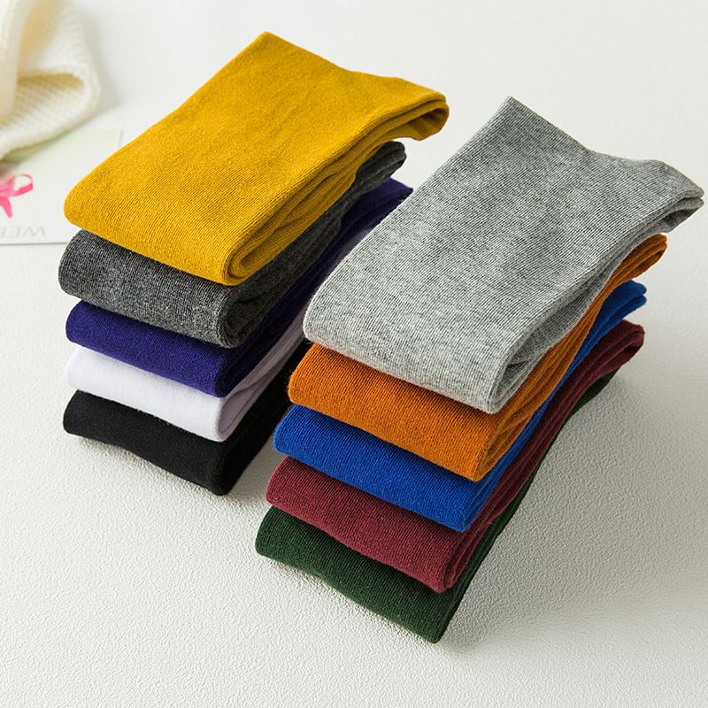 Women's Long Cotton Colorful Autumn Winter Basic Calf Student Slimming Mid-Calf Knee-High Slouch Socks_voghion.com