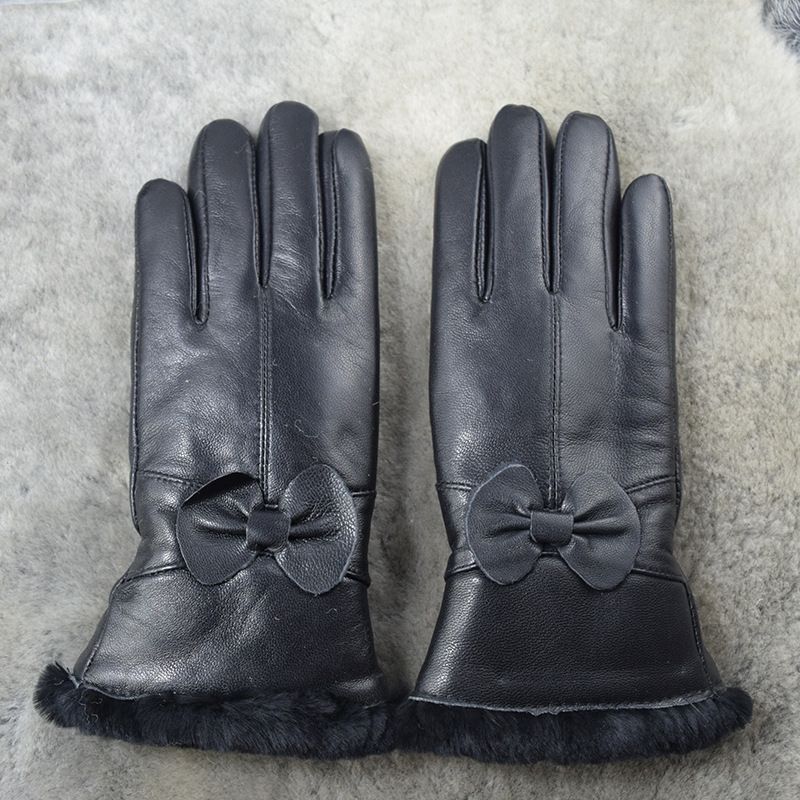 Double Layer Winter Warm Thickened Genuine Sheepskin Wool Integrated Women's Children's Gloves_voghion.com