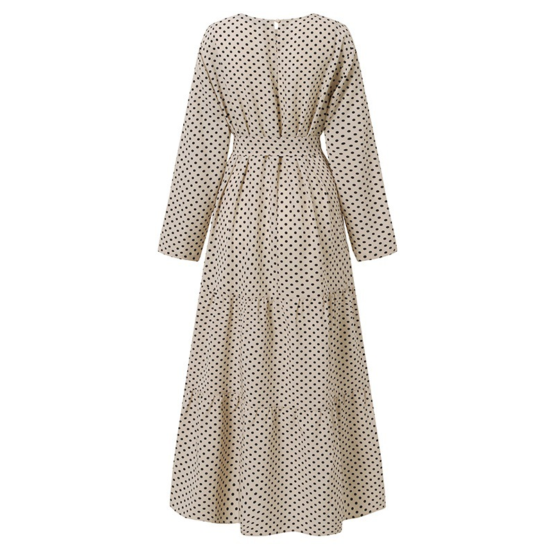 Muslimische Damenbekleidung in Übergröße für Damen, gepunktetes, elegantes Kleid, langärmliges, schwingendes Kleid_voghion.com