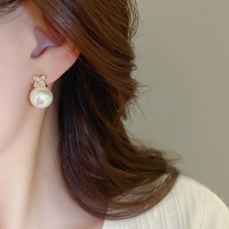 Orecchini in argento con zirconi e perle a croce, moda francese, versatili, leggeri, di lusso, di alta qualità, per le donne_voghion.com