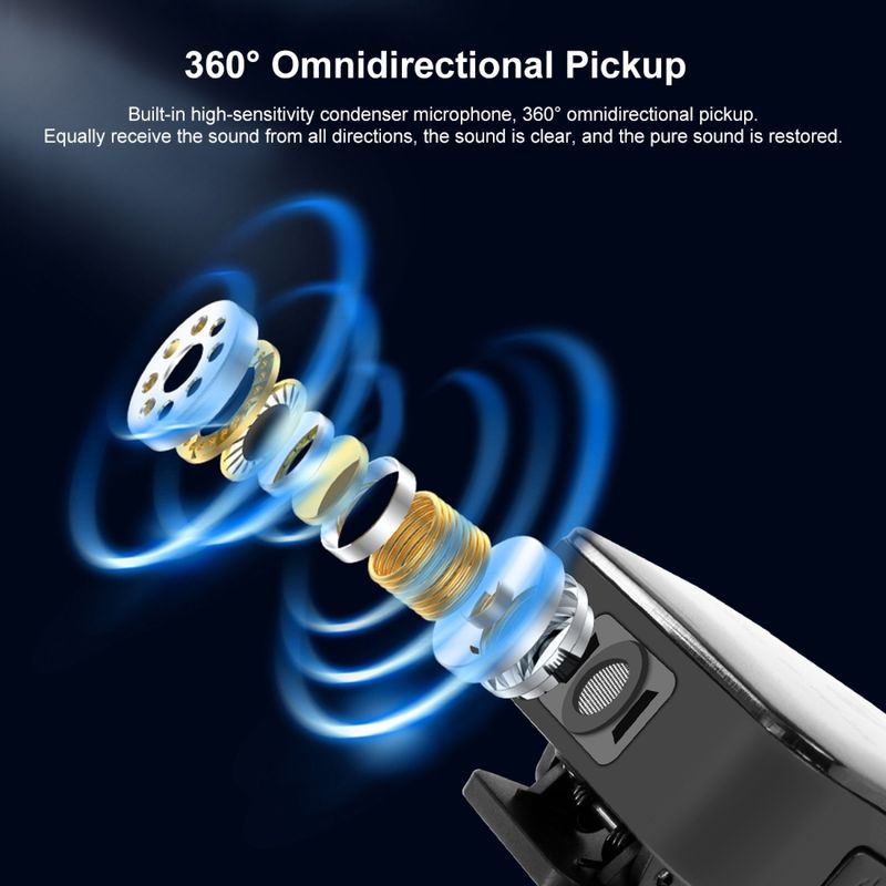PULUZ belaidis prisegamas mikrofonas iPhone, iPad telefonams, su 8 kontaktų / C tipo imtuvu ir dviem mikrofonais_voghion.com