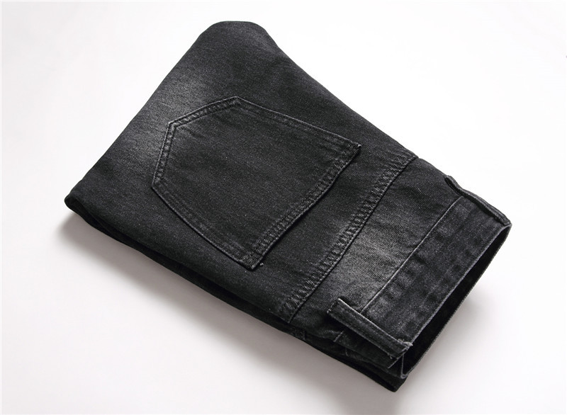 Men's Clothing Stock Summer Black Casual Youth Trousers Non Elastic Mid Waist Multi Hole Straight Jeans_voghion.com