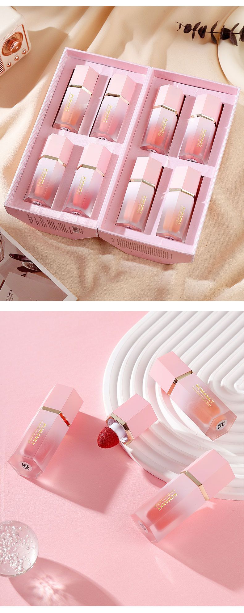 New 8-Color Hexagonal Liquid Set Gift Box Cream Rouge Matte Moisturizing Blush Makeup_voghion.com