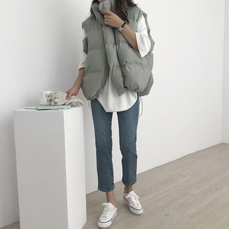 Cropped Puffer Vest For Women - Lightweight Quilted Sleeveless Jacket, Winter Layering Piece With Stand Collar & Zip Front_voghion.com