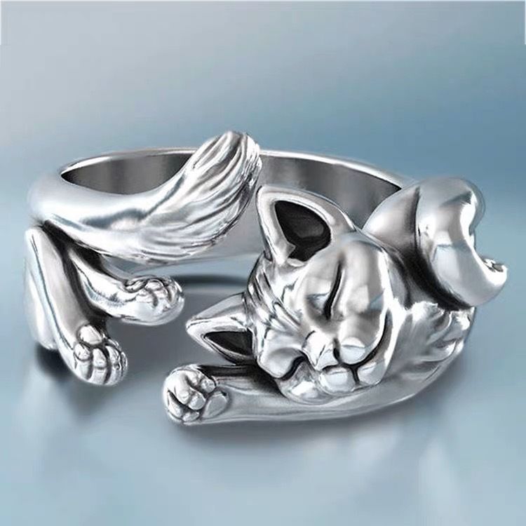 Cat Korean version fashionable, niche, high-end, cute,non fading, open mouth ring_voghion.com