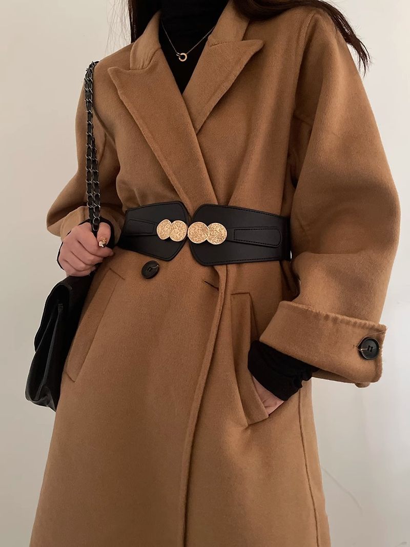 Cintura con fibbia versatile e alla moda per le donne per decorare capispalla, gonne, cappotti, cintura in vita, elastico e ampia guarnizione in vita_voghion.com