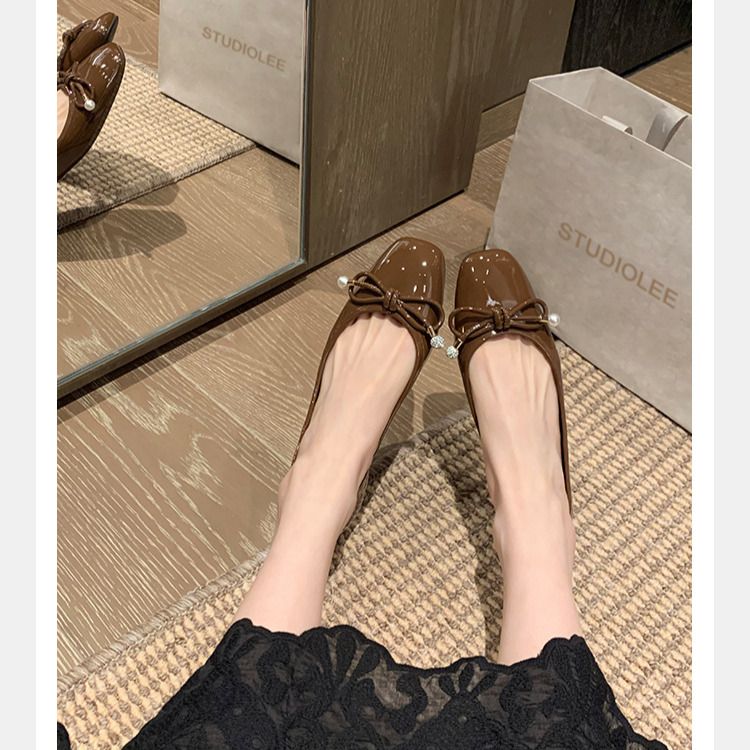 klasyczne, okrągłe, kokardkowe i płytkie, wykwintne baletki z pereł, damskie, płaska podeszwa_voghion.com