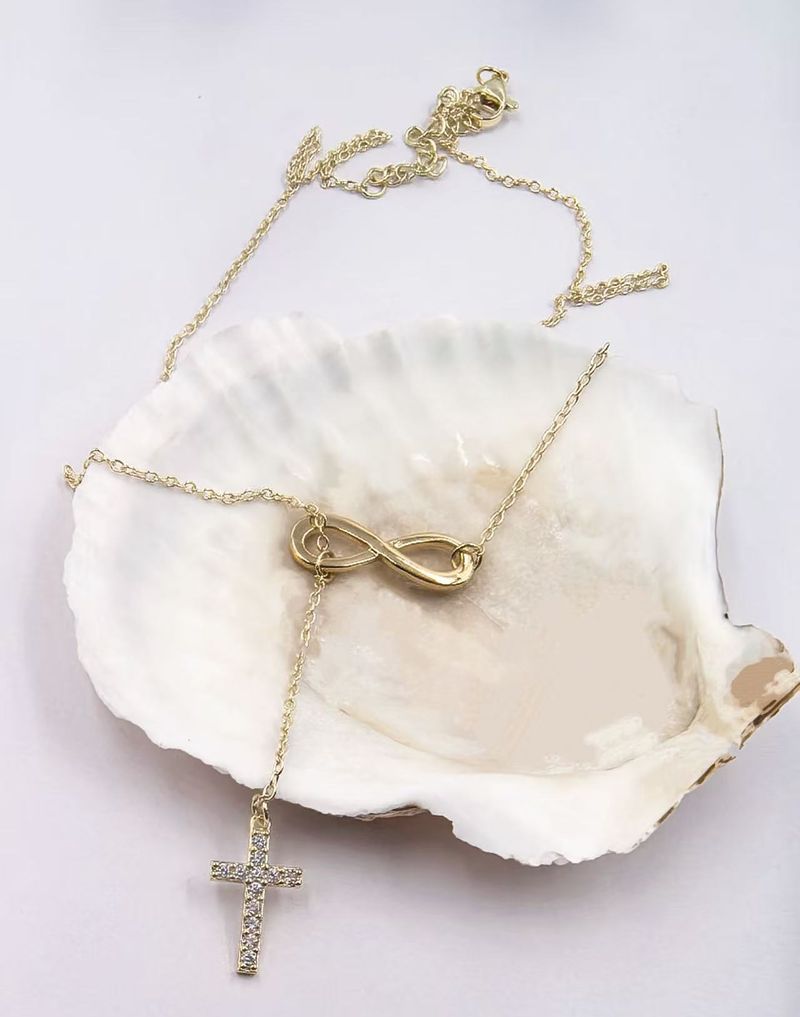 Collana con croce numero 8 minimalista, gioiello da donna, catena alla moda per clavicola_voghion.com