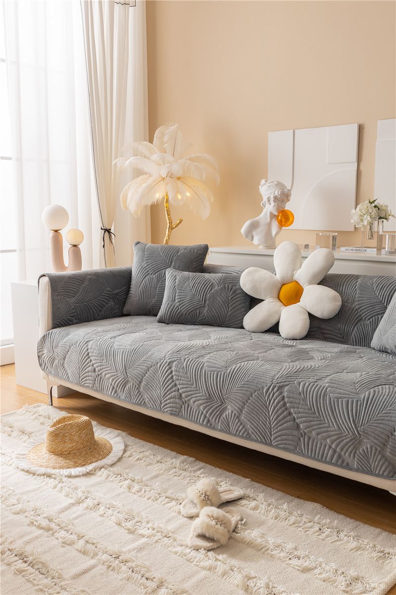 Autumn and winter style ultra soft solid color plush banana leaf sofa cushion modern simple double sofa cushion cloth factory direct sales_voghion.com