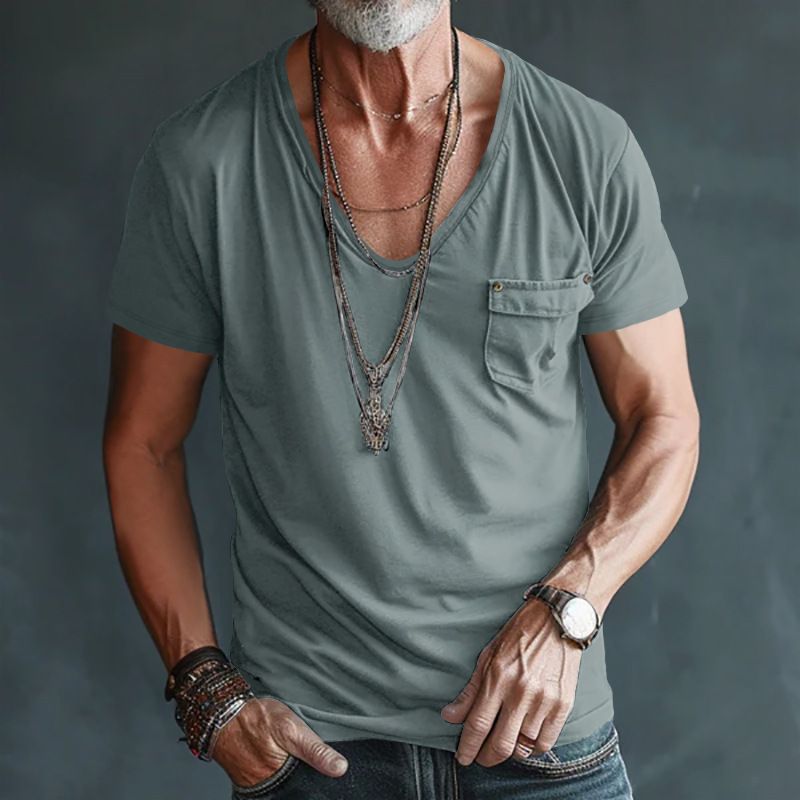 Herren-T-Shirt mit V-Ausschnitt und Tasche – Leichtes Polyester-Mischgewebe mit knitterfreier Oberfläche (S-XXXL) – Lässiges T-Shirt mit schmaler Passform für Komfort im Alltag_voghion.com