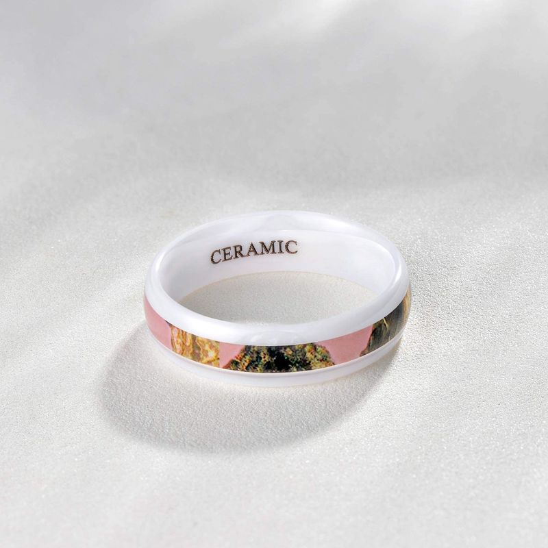2025 New Arrivals Kolmnsta Ceramic In Black and White, with Color Painting Polished Beveled Edge Plating Wedding Ring for Couples_voghion.com
