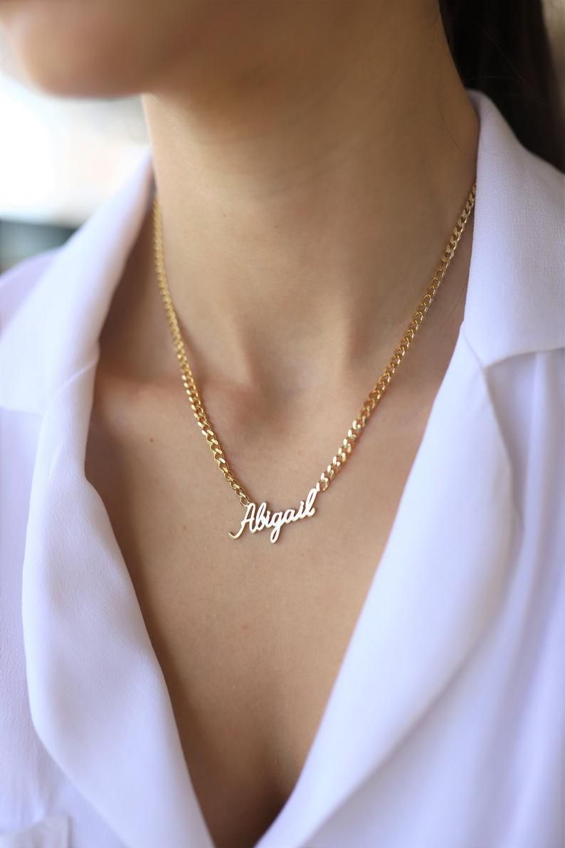 Collana con nome in inglese antico e catena cubana in acciaio inossidabile Hip Hop_voghion.com