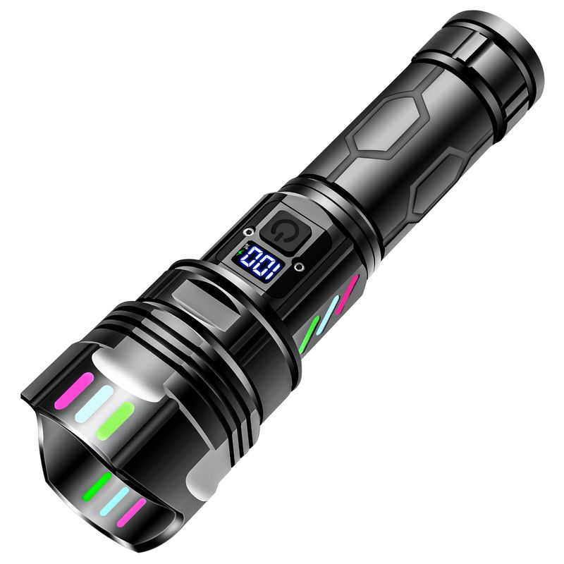 Nei staark Liicht Digital Display Outdoor Opluedstatioun Super Hell Fokusséierend Noutfall Selbstverdeedegung Haushaltstaschenlampe_voghion.com