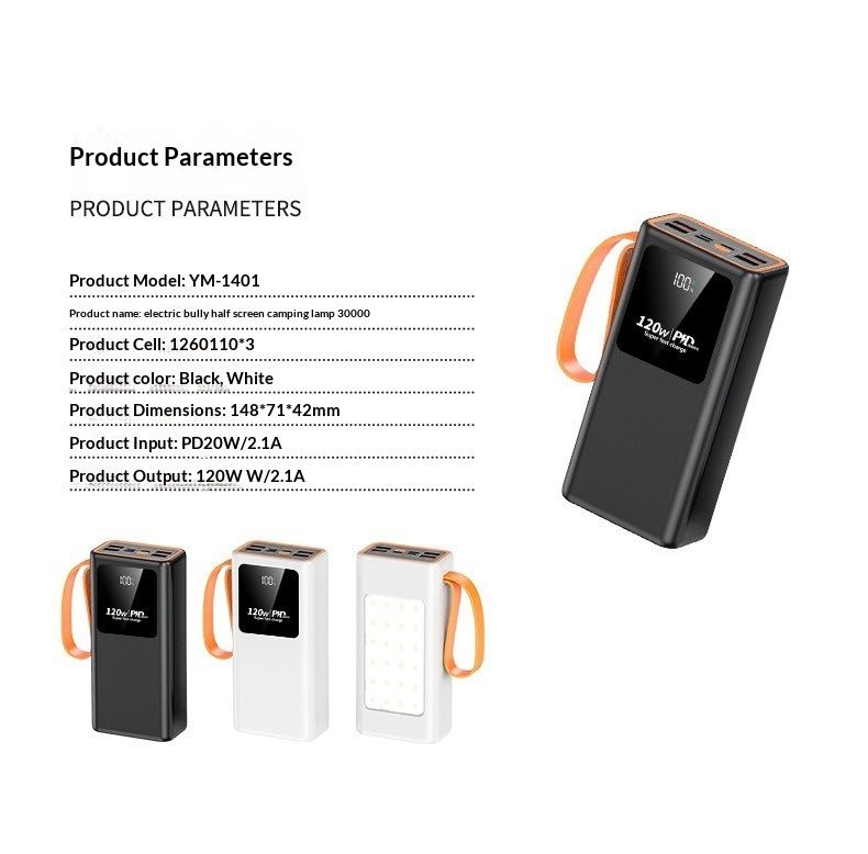 50704555550<=3 Power Bank certificato 3C, grande capacità, ricarica rapida, per esterni, streaming live, studenti, campeggio, luce, caricabatterie portatile lungo_voghion.com